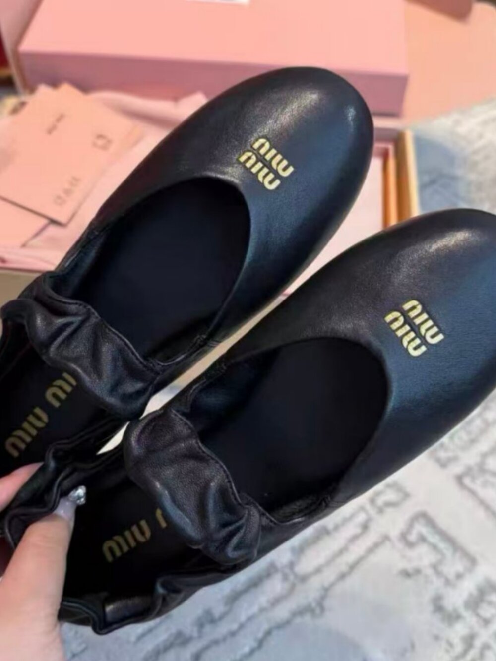 Miu Miu Black Leather Ballerina Flats - Picture 5 of 7
